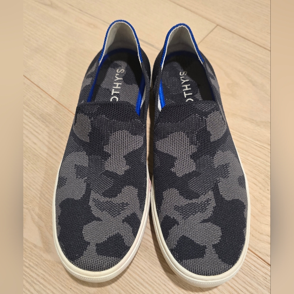 ROTHY'S Gray & Black Camouflage Slip On Sneakers "The Sneaker" Women’s Size 8